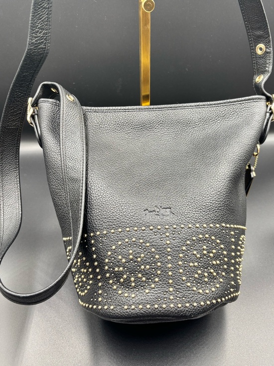 Coach Handbags - COACH Prairie Rivets Studded Pebbled Leather Dufflette Crossbody Bag Black